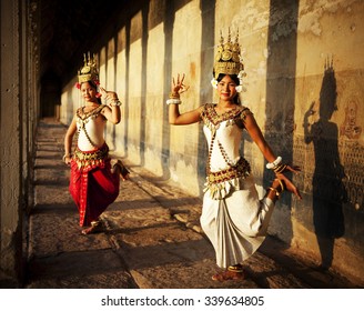 Aspara Dancer Angkor Wat Sepia Toned Traditional Concept