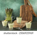 "asparagus macchiato" spring asparagus and white asparagus cream (soup) served in espresso glass  like macchiato