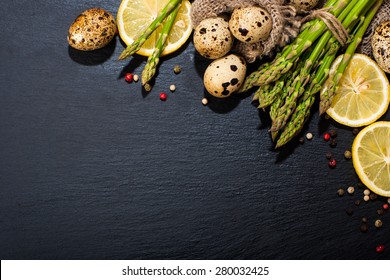 Asparagus On A Dark Surface. Food Background