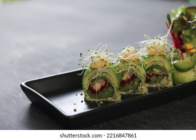 Asparagus Sushi Roll, Vegetarian Or Vegan Keto In Japanese Fusion Food.