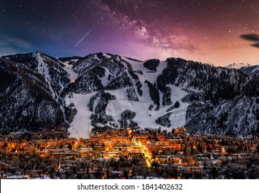 Aspen city skyline with milky way