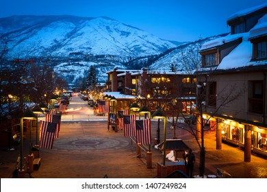 Aspen Colorado Night Scene Downtown Winter