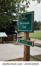 Aspen, Colorado - September 16th, 2022:  Sign At Entry Of Path Leading To Rio Grande Trail In Downtown Aspen