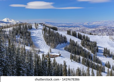 Aspen Ski Resort Downhill Runs From Ajax In The Colorado Rocky Mountains In Winter