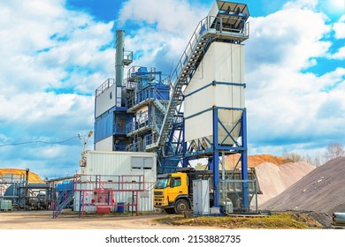 Asphalt concrete plant. Equipment for the production of asphalt, concrete, bitumen, road surface. - Shutterstock ID 2153882735