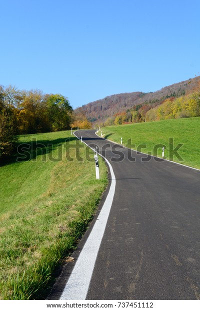 Asphalt Highway in\
nature with green field