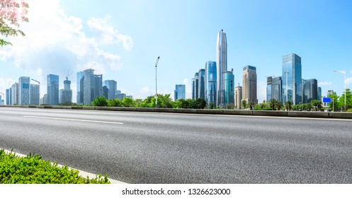 Asphalt Highway With Panoramic City Skyline In Shenzhen