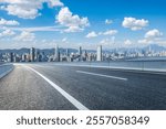 Asphalt highway road and city skyline with modern buildings scenery in Shenzhen, China. Urban road background.