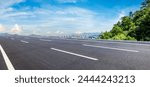 Asphalt highway road and green forest with city skyline in Shenzhen. Panoramic view.
