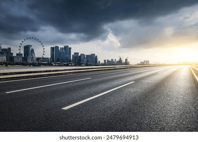 Asphalt highway road and modern city buildings scenery on cloudy day. car background. - Powered by Shutterstock