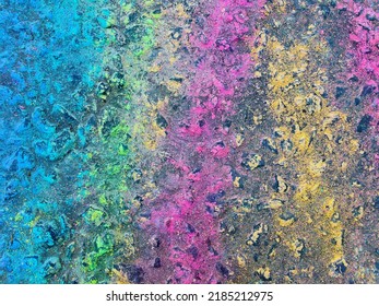 Asphalt Painted With Colored Crayons. Child Chalk Ground.