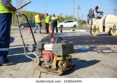 Asphalt Paving Works Summer Vibrating Plate Stock Photo (Edit Now ...