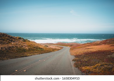 Asphalt Road To The Blue Ocean Blue Sky Paradise California Beach Point Reyes National Seashore