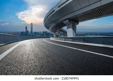 Asphalt Road And Bridge Buildings With City Skyline Scenery In Suzhou, China.