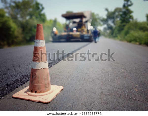 Asphalt
road construction in Thailand, blurred
images