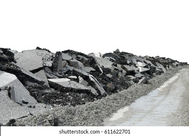 Asphalt Road With Cracks, Isolated On White Background.