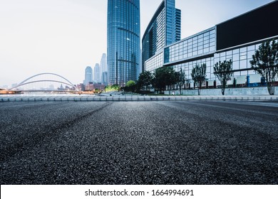 Asphalt Road High Way Empty Curved Road Clouds And Sky At Sunset