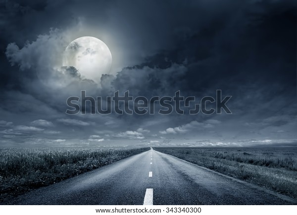 Asphalt Road Night Bright Illuminated Large Stock Photo 343340300 ...