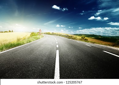 Asphalt Road In Tuscany Italy