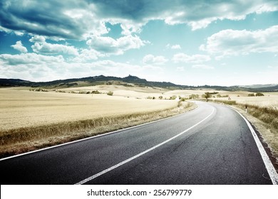 Asphalt Road In Tuscany Italy