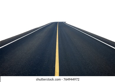 Asphalt road with yellow line isolated on white background. This has clipping path.