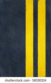 Asphalt Road Yellow Marking. Double Line