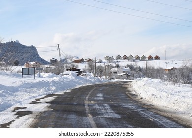 asphalt roads covered with snow in winter.