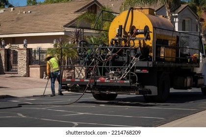 Asphalt Slurry Tar Machine On A Truck 