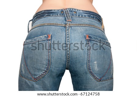 Ass girl dressed in blue jeans with pockets