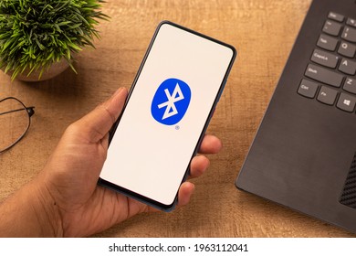 Assam, India - April 10, 2021 : Bluetooth Logo On Phone Screen Stock Image.