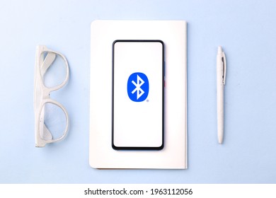 Assam, India - April 10, 2021 : Bluetooth Logo On Phone Screen Stock Image.