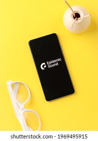 Assam, India - April 19, 2021 : Epidemic Sound Logo On Phone Screen Stock Image.