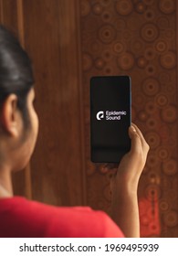 Assam, India - April 19, 2021 : Epidemic Sound Logo On Phone Screen Stock Image.