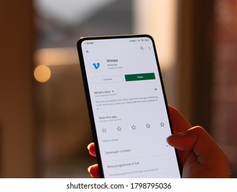 Assam, India - Augest 15, 2020 : Vimeo A Video Sharing Platform Logo On Phone Screen.
