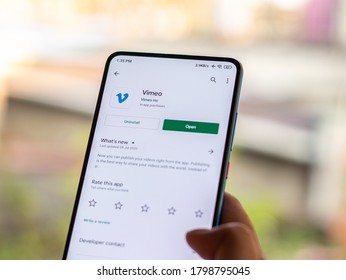 Assam, India - Augest 15, 2020 : Vimeo A Video Sharing Platform Logo On Phone Screen.