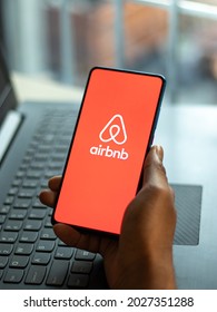 Assam, India - August 6, 2021 : Airbnb Logo On Phone Screen Stock Image.