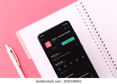 Assam, India - August 6, 2021 : Airbnb Logo On Phone Screen Stock Image.