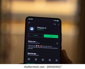 Assam, India - August 6, 2021 : Telegram X Logo On Phone Screen Stock Image.