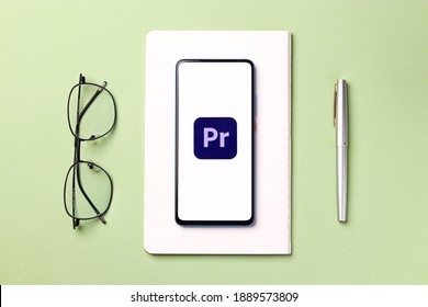 Assam, India - December 20, 2020 : Adobe Premiere Pro Logo On Phone Screen Stock Image.