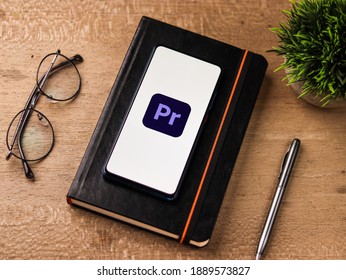 Assam, India - December 20, 2020 : Adobe Premiere Pro Logo On Phone Screen Stock Image.