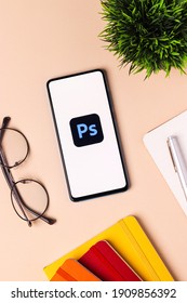 Assam, India - December 20, 2020 : Adobe Photoshop Logo On Phone Screen Stock Image.
