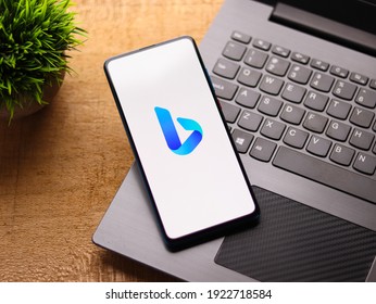 Assam, India - February 19, 2021 : Microsoft Bing Logo On Phone Screen Stock Image.