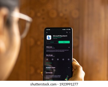 Assam, India - February 19, 2021 : Microsoft Bing Logo On Phone Screen Stock Image.