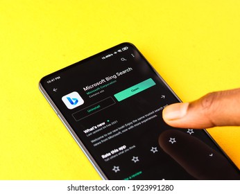 Assam, India - February 19, 2021 : Microsoft Bing Logo On Phone Screen Stock Image.
