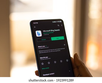 Assam, India - February 19, 2021 : Microsoft Bing Logo On Phone Screen Stock Image.