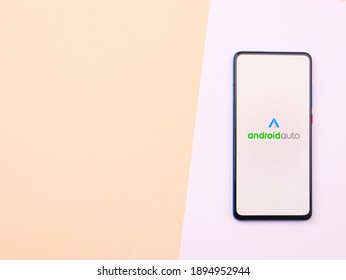 Assam, India - January 15, 2020 : Android Auto Logo On Phone Screen Stock Image.