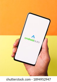 Assam, India - January 15, 2020 : Android Auto Logo On Phone Screen Stock Image.