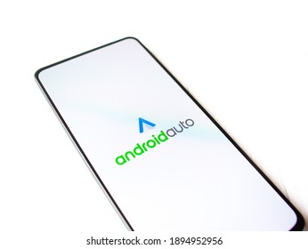 Assam, India - January 15, 2020 : Android Auto Logo On Phone Screen Stock Image.