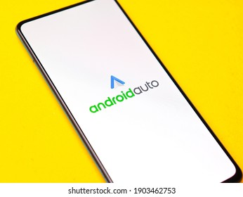 Assam, India - January 15, 2020 : Android Auto Logo On Phone Screen Stock Image.