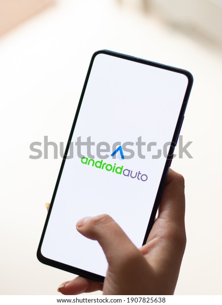 Assam, india - January 15, 2020 : Android Auto\
logo on phone screen stock\
image.